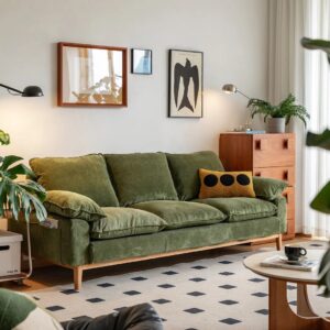 Green Corduroy Fabric 3-Seater Sofa Leo Furniture